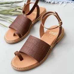 Πέδιλα Estil δερμάτινα κροκό ίσια - Ταμπά -Σανδάλια κατάστημα estil dermatina kroko isia pedila 92579 2uuk