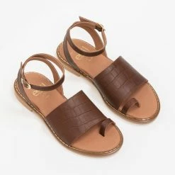 Πέδιλα Estil δερμάτινα κροκό ίσια - Ταμπά -Σανδάλια κατάστημα estil dermatina kroko isia pedila 92579 45uz