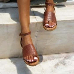 Πέδιλα Estil δερμάτινα κροκό ίσια - Ταμπά -Σανδάλια κατάστημα estil dermatina kroko isia pedila 92579 b7mr