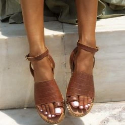 Πέδιλα Estil δερμάτινα κροκό ίσια - Ταμπά -Σανδάλια κατάστημα estil dermatina kroko isia pedila 92579 sh1k