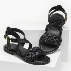 Πέδιλα Estil δερμάτινα με πλεκτή φάσα - Μαύρο 8 Πέδιλα Estil δερμάτινα με πλεκτή φάσα - Μαύρο -Σανδάλια κατάστημα estil dermatina pedila me plekti fasa 89307 kwk2