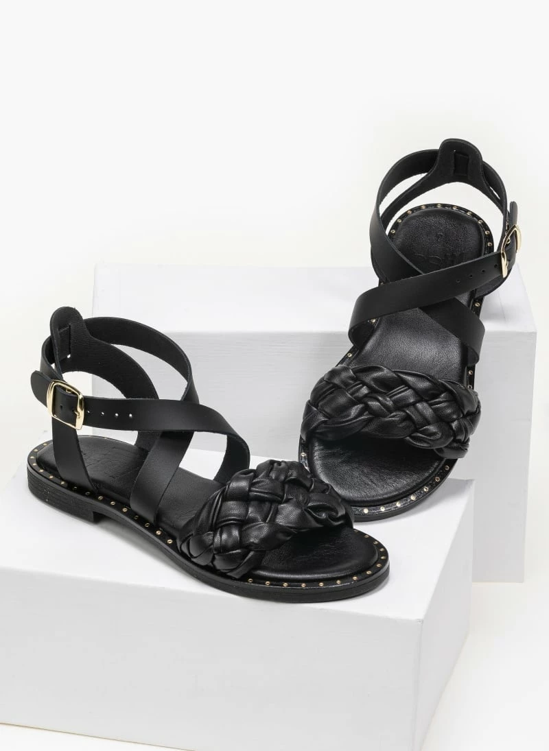 Πέδιλα Estil δερμάτινα με πλεκτή φάσα - Μαύρο 5 Πέδιλα Estil δερμάτινα με πλεκτή φάσα - Μαύρο - Image 3