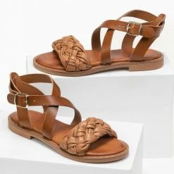 Πέδιλα Estil δερμάτινα με πλεκτή φάσα - Ταμπά 8 Πέδιλα Estil δερμάτινα με πλεκτή φάσα - Ταμπά -Σανδάλια κατάστημα estil dermatina pedila me plekti fasa 89308 u0kf