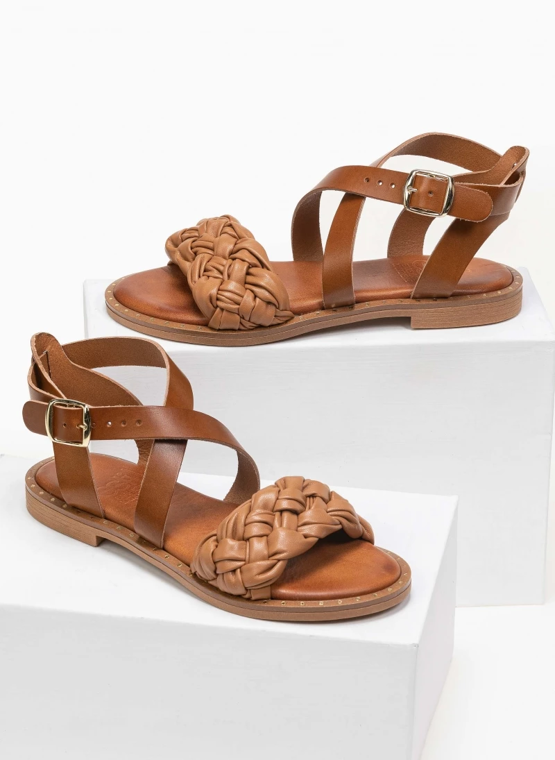 Πέδιλα Estil δερμάτινα με πλεκτή φάσα - Ταμπά 5 Πέδιλα Estil δερμάτινα με πλεκτή φάσα - Ταμπά - Image 3