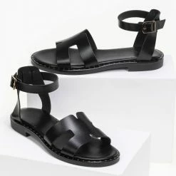 Σανδάλια δερμάτινα Estil με ανοίγματα στη φάσα - Μαύρο -Σανδάλια κατάστημα estil dermatina sandalia me anoigmata sti fasa 91240 mk3w