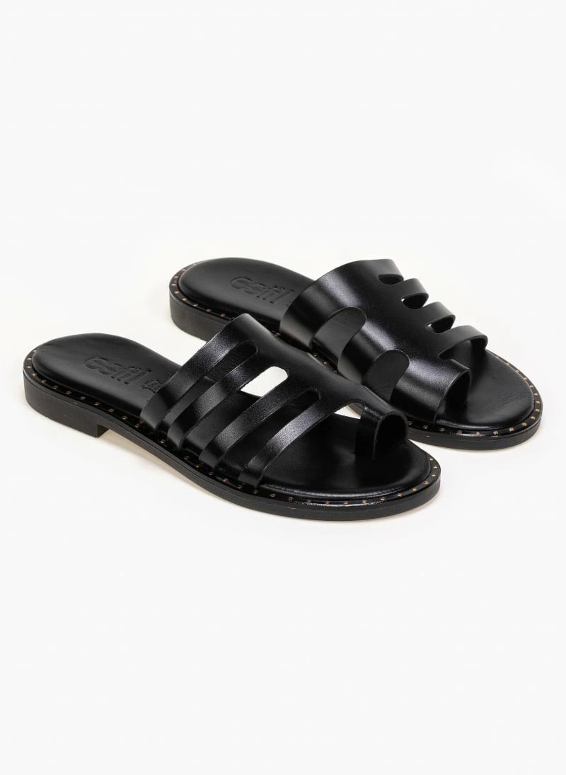 Estil δερμάτινα σανδάλια με κοψίματα στη φάσα - Μαύρο 3 Estil δερμάτινα σανδάλια με κοψίματα στη φάσα - Μαύρο