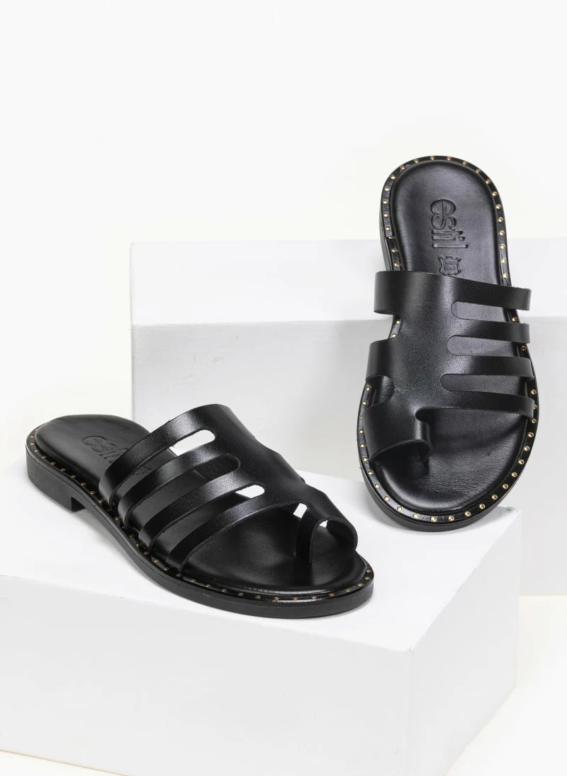 Estil δερμάτινα σανδάλια με κοψίματα στη φάσα - Μαύρο 4 Estil δερμάτινα σανδάλια με κοψίματα στη φάσα - Μαύρο - Image 2