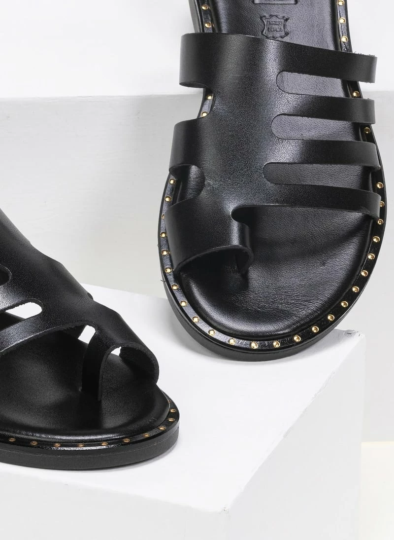 Estil δερμάτινα σανδάλια με κοψίματα στη φάσα - Μαύρο 5 Estil δερμάτινα σανδάλια με κοψίματα στη φάσα - Μαύρο - Image 3