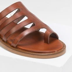 Estil δερμάτινα σανδάλια με κοψίματα στη φάσα - Ταμπά -Σανδάλια κατάστημα estil dermatina sandalia me kopsimata sti fasa 91405 tm1b