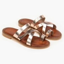 Σανδάλια Estil δερμάτινα με λουράκια χιαστί - Χαλκός