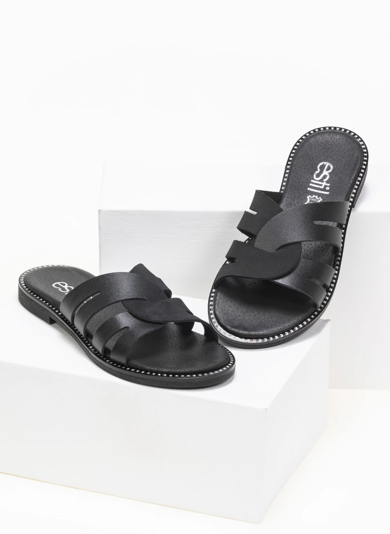 Σανδάλια δερμάτινα Estil με περαστές φάσες - Μαύρο 5 Σανδάλια δερμάτινα Estil με περαστές φάσες - Μαύρο - Image 3