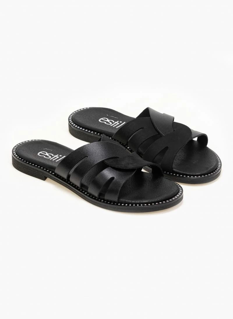 Σανδάλια δερμάτινα Estil με περαστές φάσες - Μαύρο 3 Σανδάλια δερμάτινα Estil με περαστές φάσες - Μαύρο