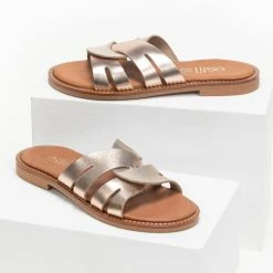 Σανδάλια δερμάτινα Estil με περαστές φάσες - Χρυσό -Σανδάλια κατάστημα estil dermatina sandalia me perastes fases 91165 1785