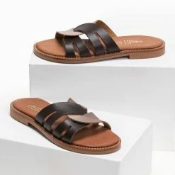 Σανδάλια δερμάτινα Estil με περαστές φάσες - Mocha -Σανδάλια κατάστημα estil dermatina sandalia me perastes fases 91167 5kfr