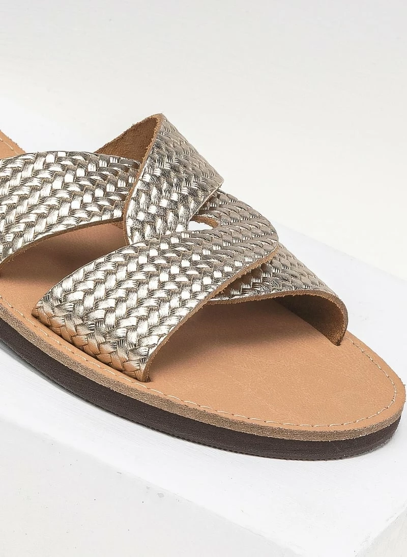 Σανδάλια Estil δερμάτινα με σχέδιο ψάθα - Χρυσό 4 Σανδάλια Estil δερμάτινα με σχέδιο ψάθα - Χρυσό - Image 2