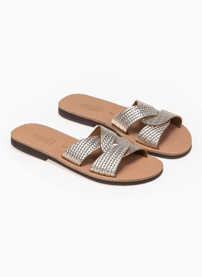 Σανδάλια Estil δερμάτινα με σχέδιο ψάθα - Χρυσό 5 Σανδάλια Estil δερμάτινα με σχέδιο ψάθα - Χρυσό - Image 3