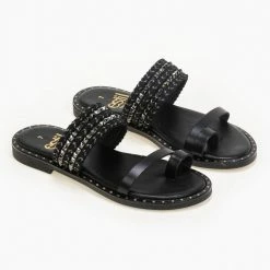 Σανδάλια δερμάτινα Estil με τρουκς στη φάσα - Μαύρο