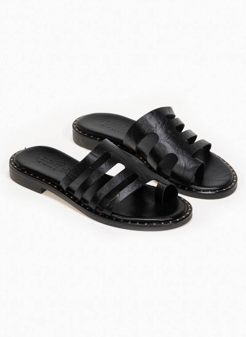 Σανδάλια Estil δερμάτινα με τσαλακωτό Pattern - Μαύρο 3 Σανδάλια Estil δερμάτινα με τσαλακωτό Pattern - Μαύρο
