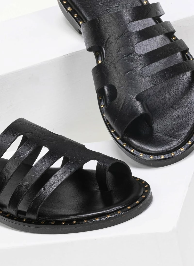 Σανδάλια Estil δερμάτινα με τσαλακωτό Pattern - Μαύρο 5 Σανδάλια Estil δερμάτινα με τσαλακωτό Pattern - Μαύρο - Image 3