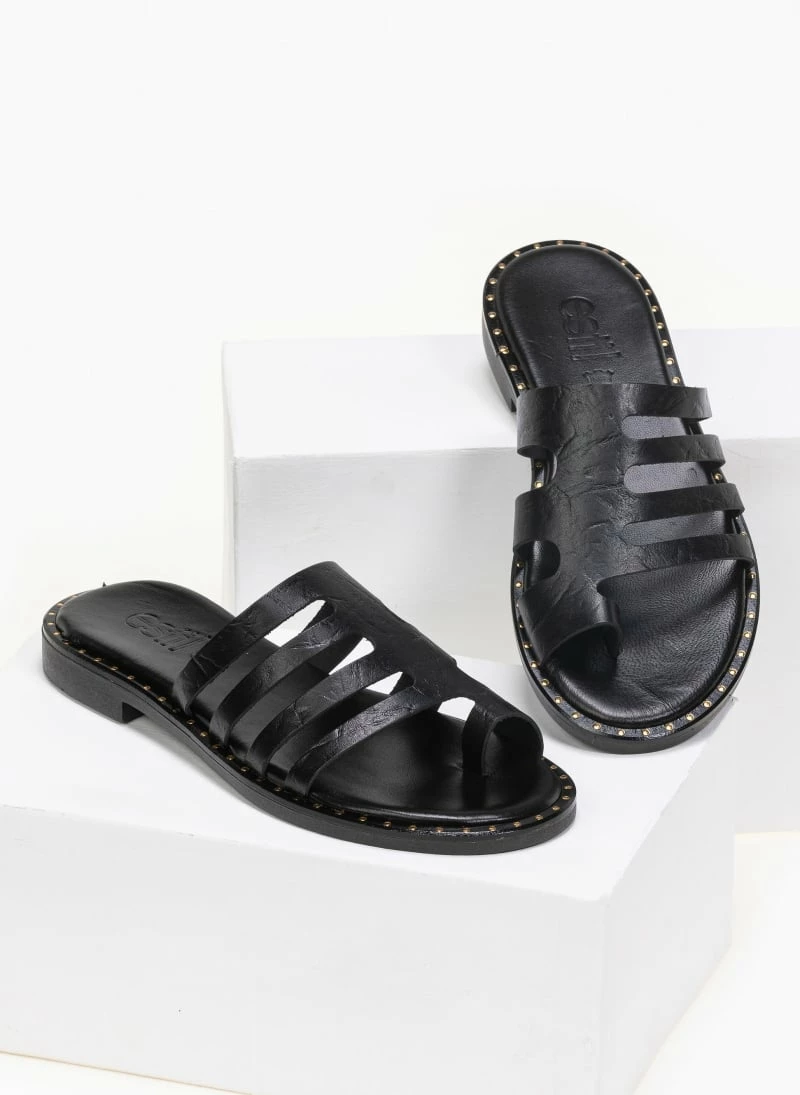 Σανδάλια Estil δερμάτινα με τσαλακωτό Pattern - Μαύρο 4 Σανδάλια Estil δερμάτινα με τσαλακωτό Pattern - Μαύρο - Image 2
