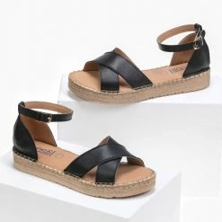 Σανδάλια Estil δερμάτινα με χιαστί φάσες - Μαύρο