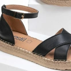 Σανδάλια Estil δερμάτινα με χιαστί φάσες - Μαύρο -Σανδάλια κατάστημα estil dermatina sandalia me xiasti fases 89797 jaaa