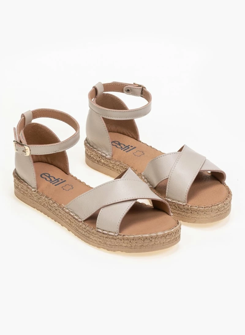 Σανδάλια Estil δερμάτινα με χιαστί φάσες - Μπεζ 3 Σανδάλια Estil δερμάτινα με χιαστί φάσες - Μπεζ