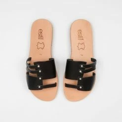 Σανδάλια δερμάτινα Estil με κομμάτια και λουράκια - Μαύρο