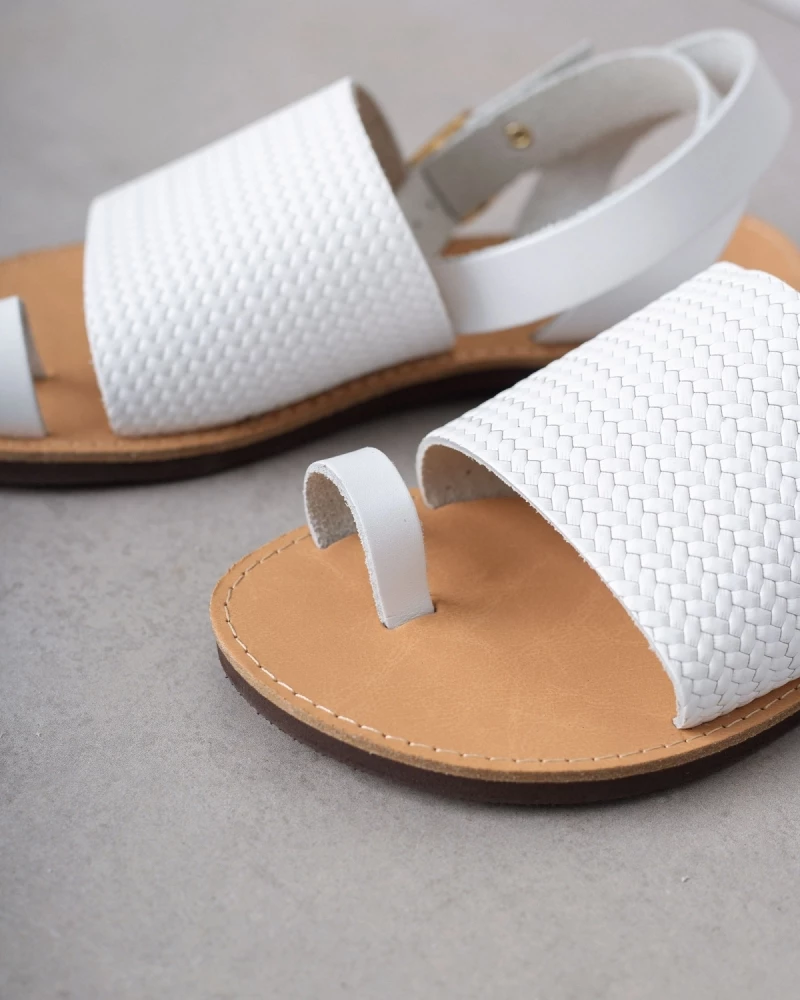 Estil φλατ πέδιλα με σχέδιο ψάθα - Λευκό 7 Estil φλατ πέδιλα με σχέδιο ψάθα - Λευκό - Image 5