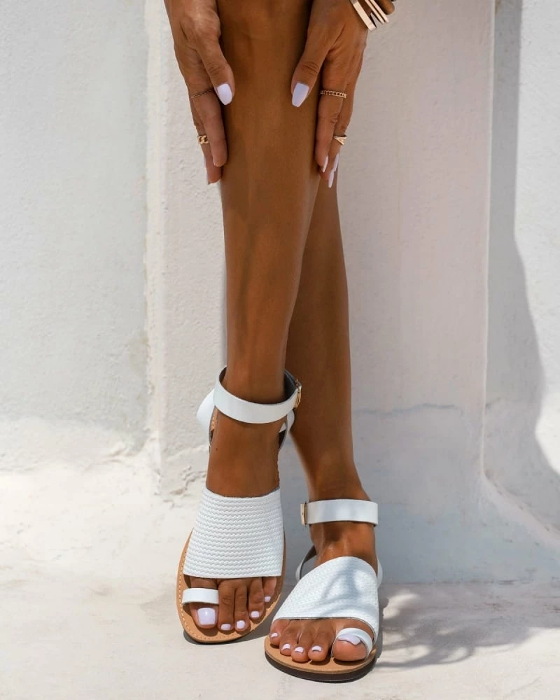 Estil φλατ πέδιλα με σχέδιο ψάθα - Λευκό 4 Estil φλατ πέδιλα με σχέδιο ψάθα - Λευκό - Image 2