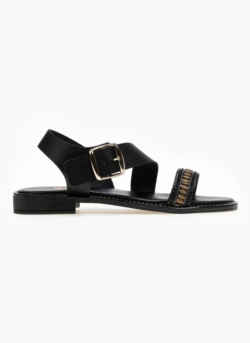 Πέδιλα Estil ίσια δερμάτινα με λοξή φάσα - Μαύρο 6 Πέδιλα Estil ίσια δερμάτινα με λοξή φάσα - Μαύρο - Image 4