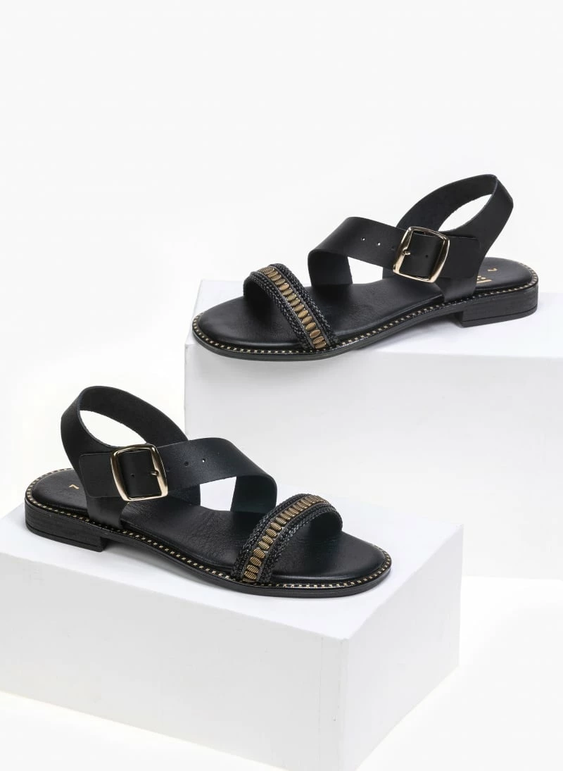 Πέδιλα Estil ίσια δερμάτινα με λοξή φάσα - Μαύρο 3 Πέδιλα Estil ίσια δερμάτινα με λοξή φάσα - Μαύρο