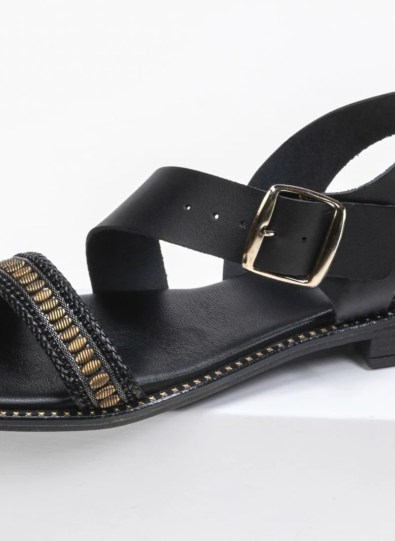 Πέδιλα Estil ίσια δερμάτινα με λοξή φάσα - Μαύρο 5 Πέδιλα Estil ίσια δερμάτινα με λοξή φάσα - Μαύρο - Image 3