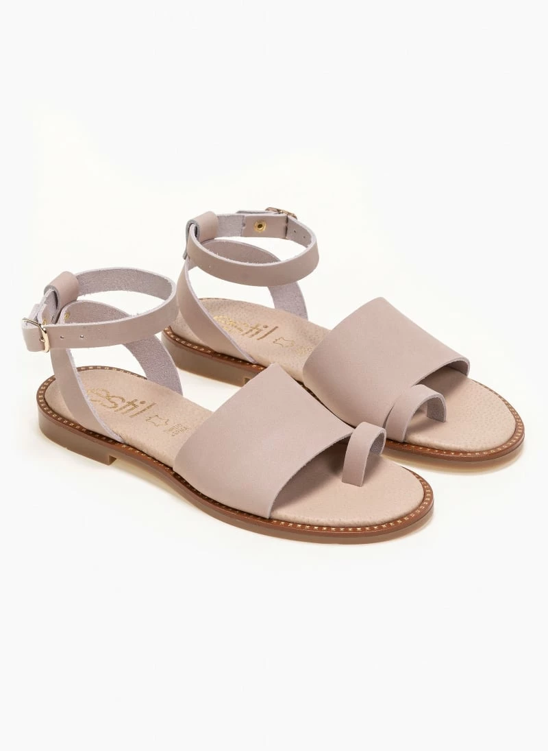 The Fashion Project Πέδιλα φλατ δερμάτινα με φαρδιά φάσα - Nude 3 The Fashion Project Πέδιλα φλατ δερμάτινα με φαρδιά φάσα - Nude