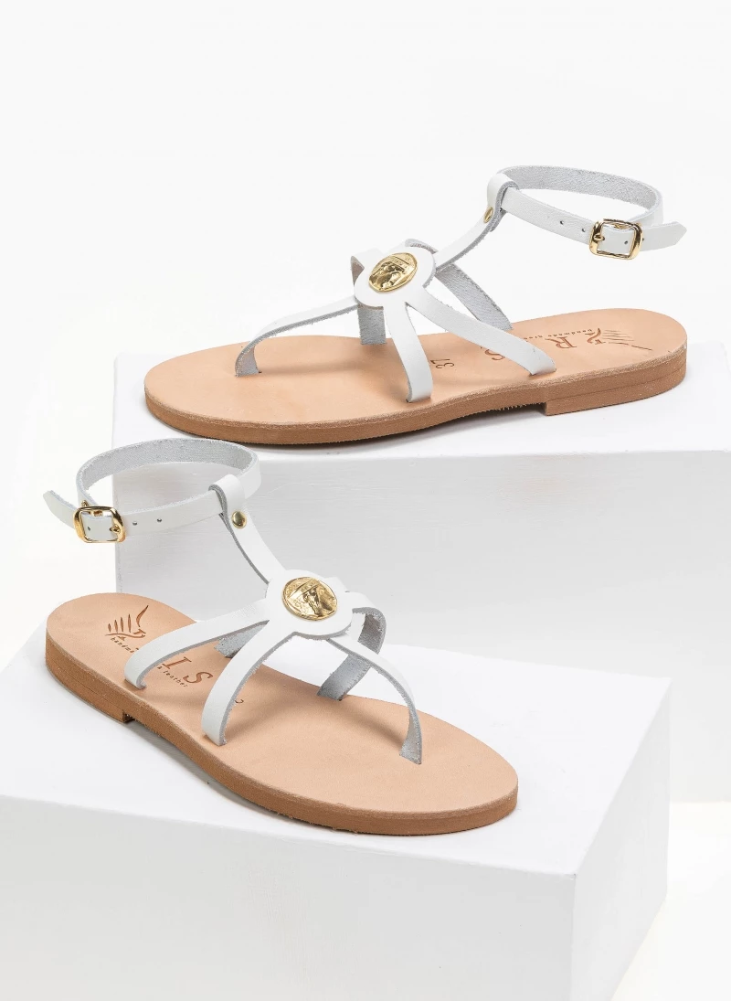 IRIS Πέδιλα δερμάτινα φλατ με μπαρέτα - Λευκό 4 IRIS Πέδιλα δερμάτινα φλατ με μπαρέτα - Λευκό - Image 2