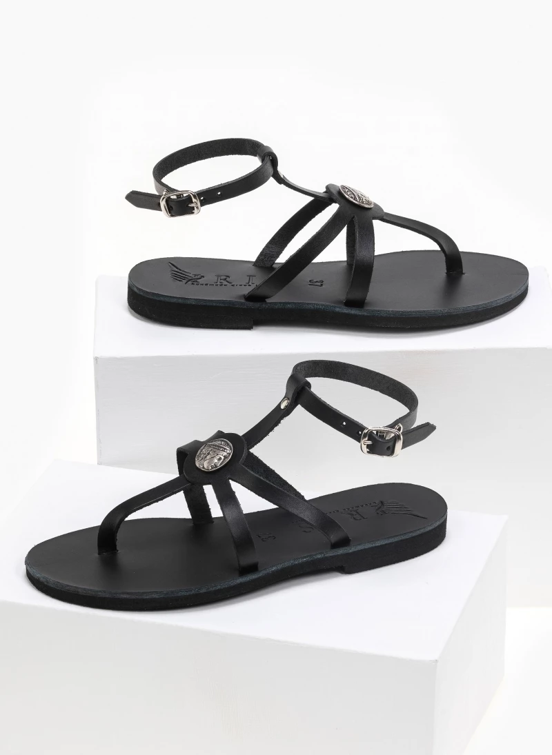 IRIS Πέδιλα δερμάτινα φλατ με μπαρέτα - Μαύρο 4 IRIS Πέδιλα δερμάτινα φλατ με μπαρέτα - Μαύρο - Image 2