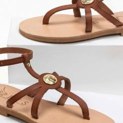 IRIS Πέδιλα δερμάτινα φλατ με μπαρέτα - Καφέ 12 IRIS Πέδιλα δερμάτινα φλατ με μπαρέτα - Καφέ -Σανδάλια κατάστημα flat dermatina pedila me mpareta 90608 23rh