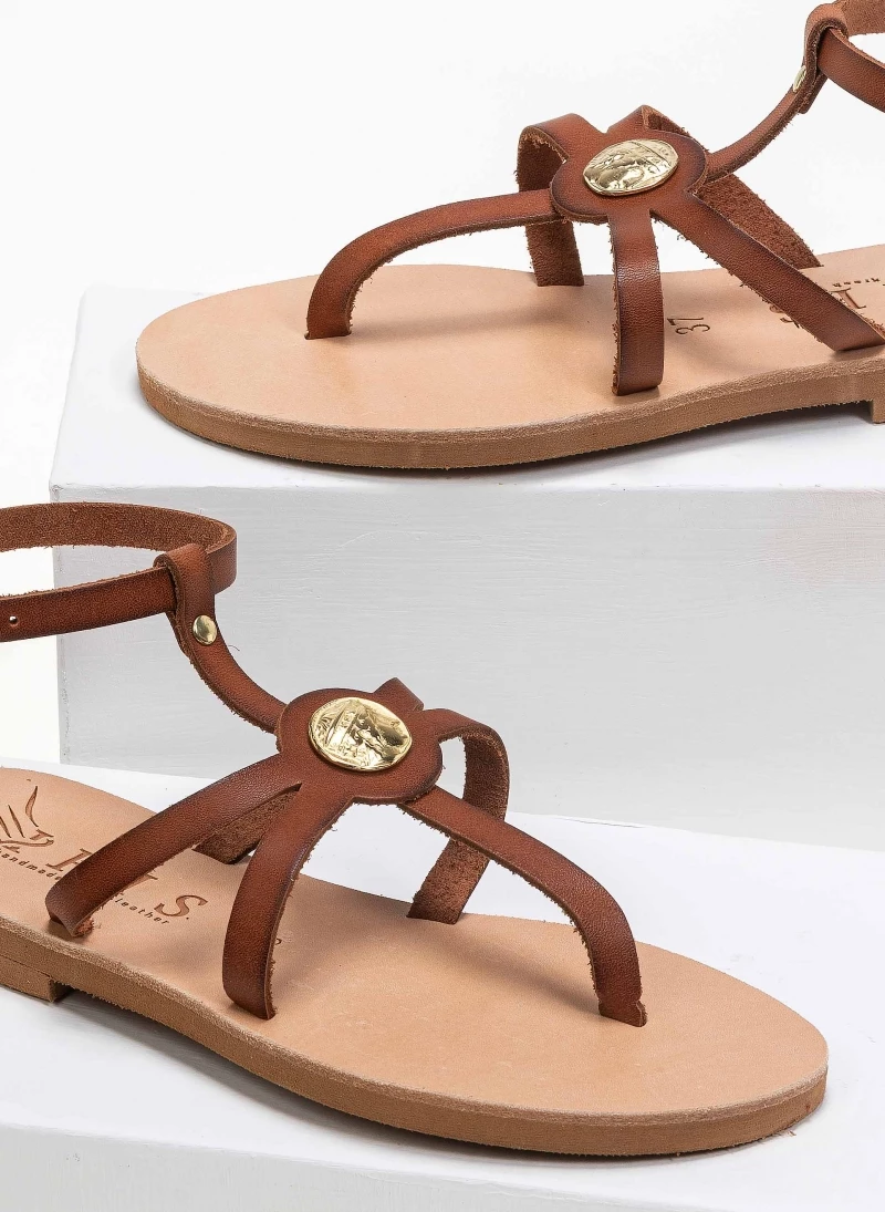 IRIS Πέδιλα δερμάτινα φλατ με μπαρέτα - Καφέ 5 IRIS Πέδιλα δερμάτινα φλατ με μπαρέτα - Καφέ - Image 3