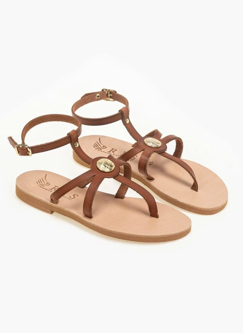 IRIS Πέδιλα δερμάτινα φλατ με μπαρέτα - Καφέ 4 IRIS Πέδιλα δερμάτινα φλατ με μπαρέτα - Καφέ - Image 2