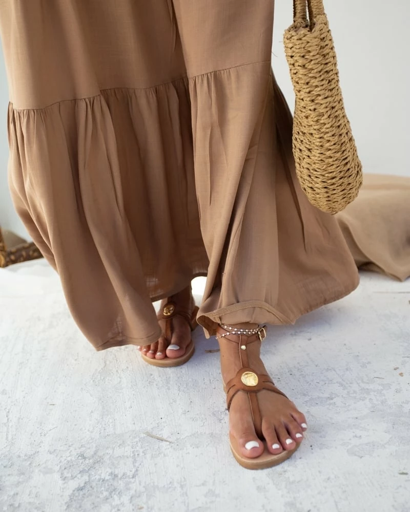 IRIS Πέδιλα δερμάτινα φλατ με μπαρέτα - Καφέ 8 IRIS Πέδιλα δερμάτινα φλατ με μπαρέτα - Καφέ - Image 6