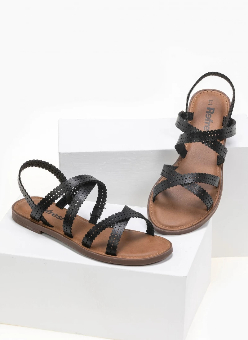 Πέδιλα φλατ με Laser Cut σχέδιο Refresh 72658 - Μαύρο 3 Πέδιλα φλατ με Laser Cut σχέδιο Refresh 72658 - Μαύρο