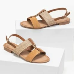 The Fashion Project Πέδιλα φλατ με ψάθινη φάσα - Κάμελ 8 The Fashion Project Πέδιλα φλατ με ψάθινη φάσα - Κάμελ -Σανδάλια κατάστημα flat pedila me psathini fasa 89198 owkb
