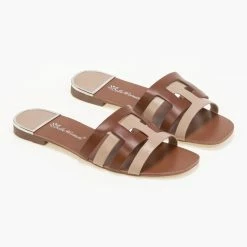 The Fashion Project Σανδάλια φλατ με μέταλλο στη φτέρνα - Μπεζ -Σανδάλια κατάστημα flat sandalia me metallo sti fterna 90274 dptm