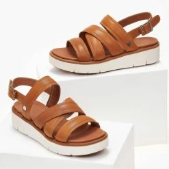 Flatform δερμάτινα πέδιλα CARMELA 68418 - Κάμελ -Σανδάλια κατάστημα flatform dermatina pedila carmela 68418 101707 88yk