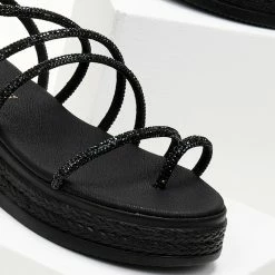 Flatforms δερμάτινα ESTIL με Strass λουράκια - Μαύρο -Σανδάλια κατάστημα flatforms dermatina estil me strass lourakia 105354 iu8v