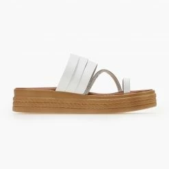 Flatforms δερμάτινα TFP με λοξό Strass λουράκι - Λευκό