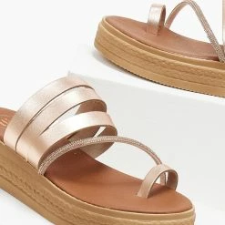 Flatforms δερμάτινα TFP με λοξό Strass λουράκι - Χαλκός