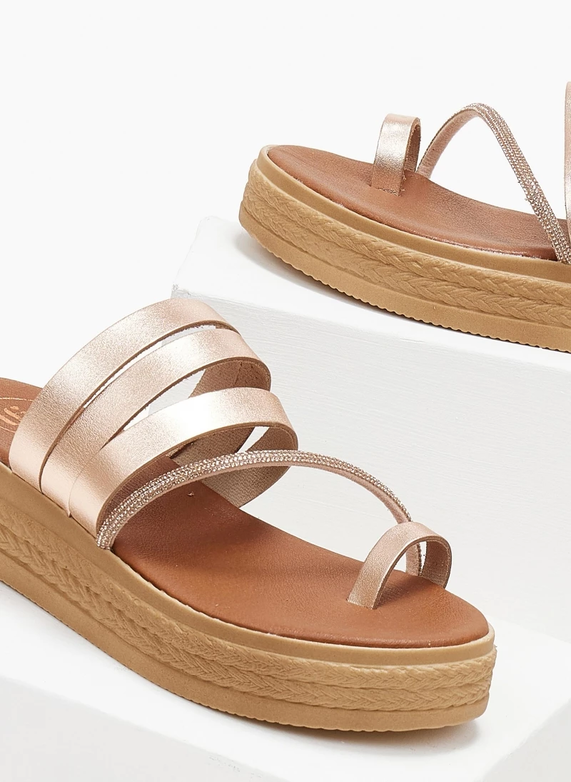 Flatforms δερμάτινα TFP με λοξό Strass λουράκι - Χαλκός 3 Flatforms δερμάτινα TFP με λοξό Strass λουράκι - Χαλκός