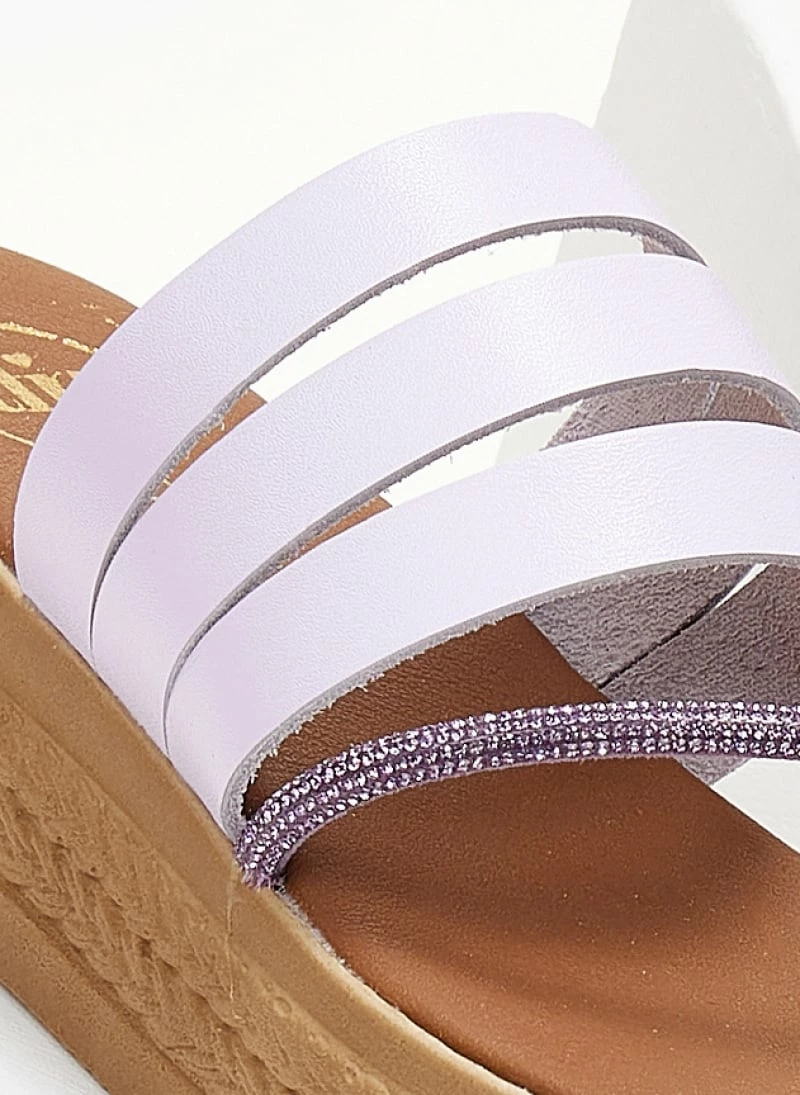 Flatforms δερμάτινα TFP με λοξό Strass λουράκι - Λιλά 5 Flatforms δερμάτινα TFP με λοξό Strass λουράκι - Λιλά - Image 3