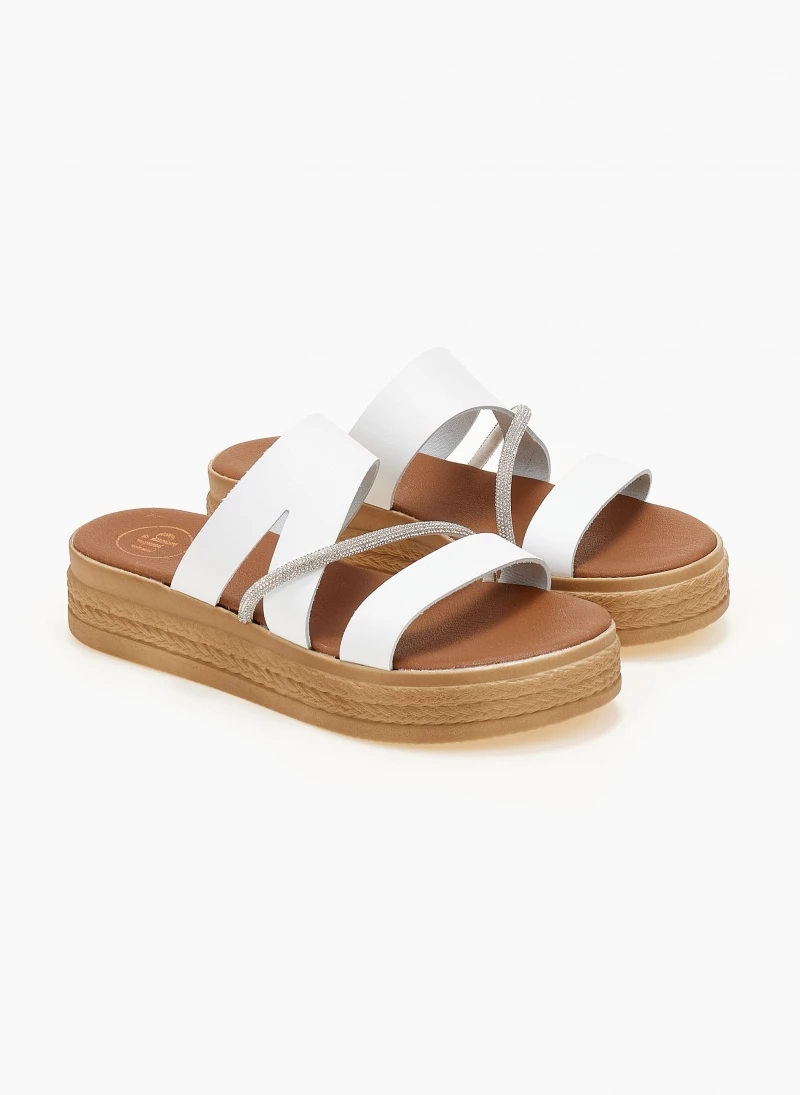 Flatforms δερμάτινα TFP με Strass - Λευκό 5 Flatforms δερμάτινα TFP με Strass - Λευκό - Image 3